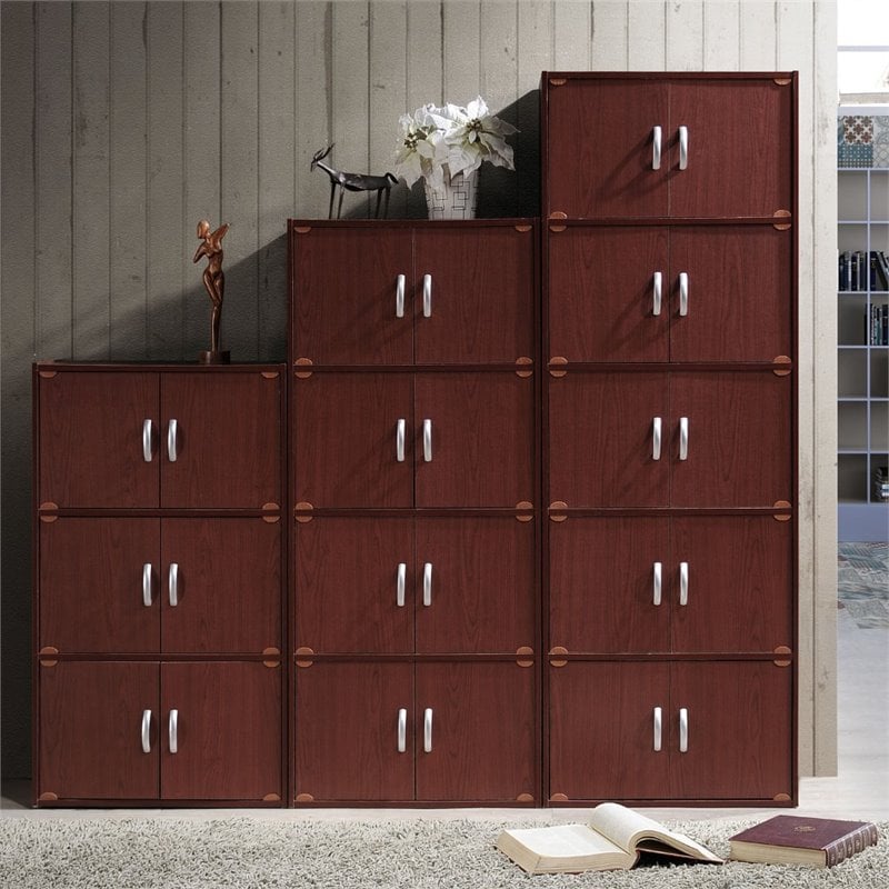Pemberly Row 4 Shelf 8 Door Bookcase in Mahogany