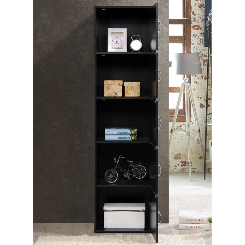 Pemberly Row 5 Shelf 5 Door Bookcase in Black