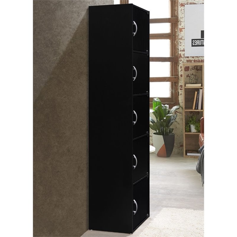 Pemberly Row 5 Shelf 5 Door Bookcase in Black