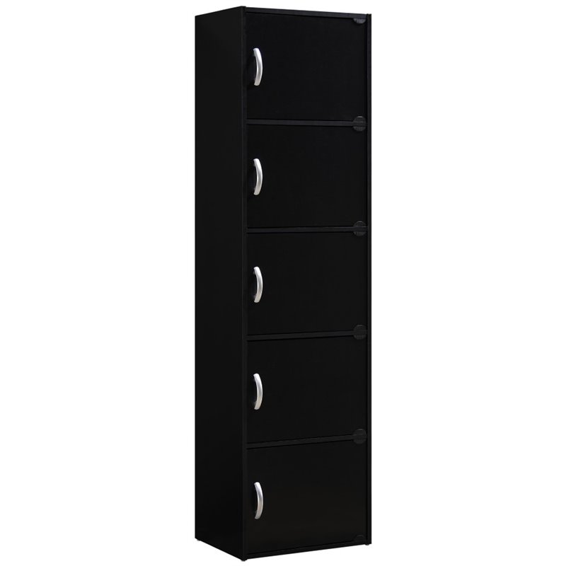 Pemberly Row 5 Shelf 5 Door Bookcase in Black