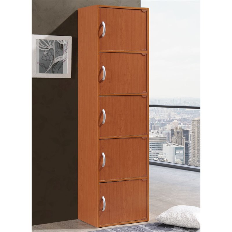 Pemberly Row 5 Shelf 5 Door Bookcase in Cherry