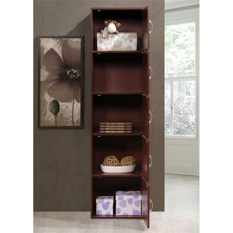 Pemberly Row 5 Shelf 5 Door Bookcase in Mahogany