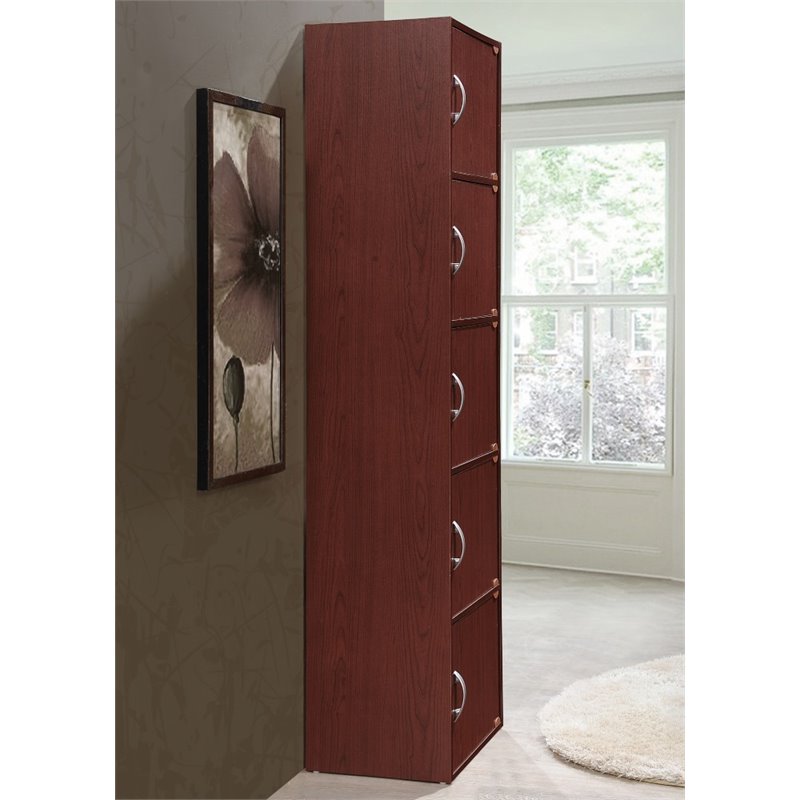 Pemberly Row 5 Shelf 5 Door Bookcase in Mahogany