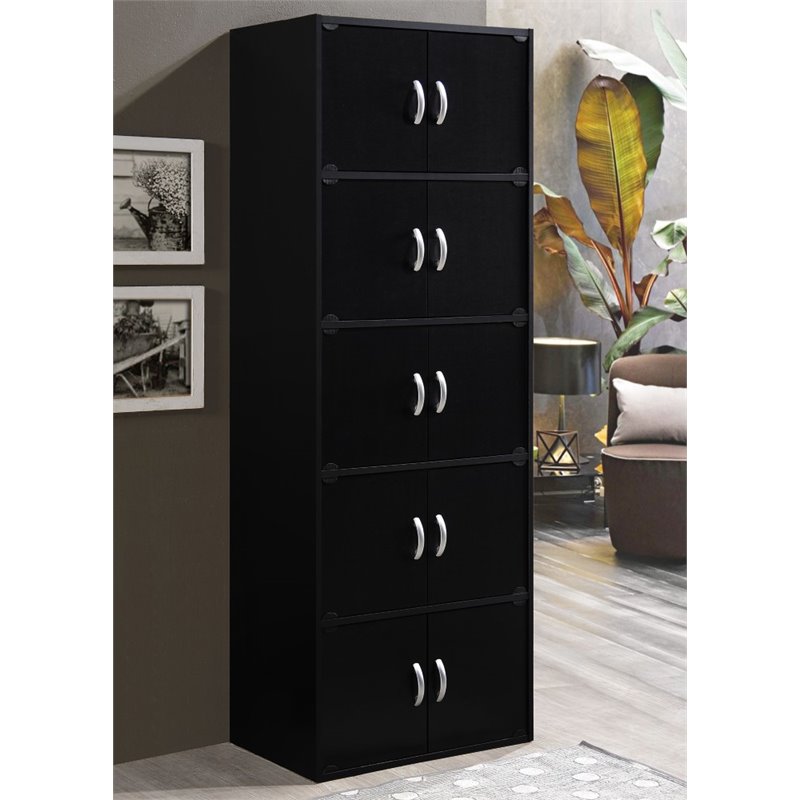 Pemberly Row 5 Shelf 10 Door Bookcase in Black
