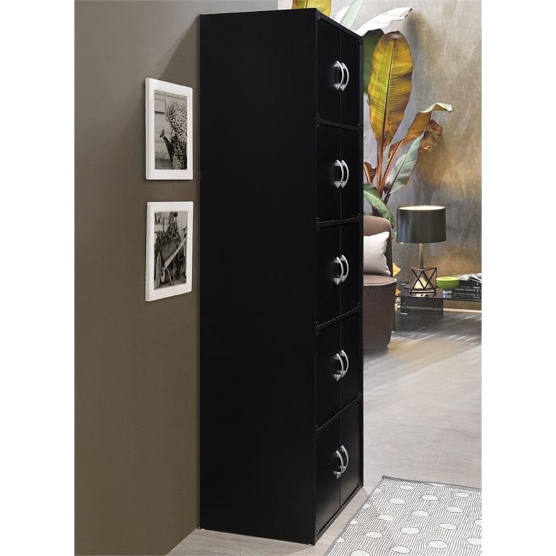 Pemberly Row 5 Shelf 10 Door Bookcase in Black