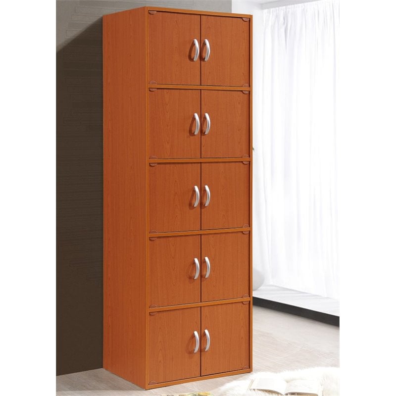 Pemberly Row 5 Shelf 10 Door Bookcase in Cherry