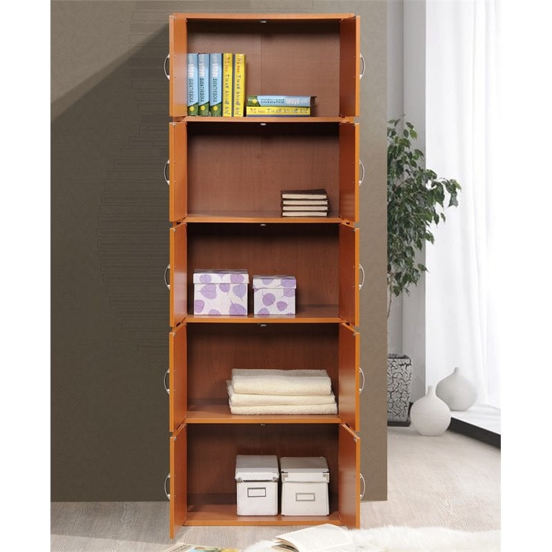 Pemberly Row 5 Shelf 10 Door Bookcase in Cherry