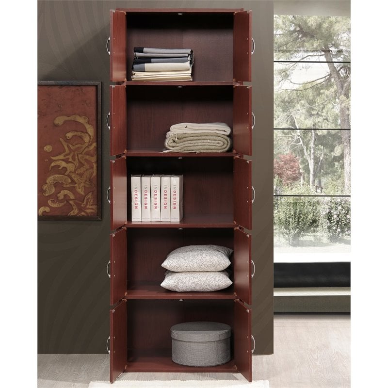 Pemberly Row 5 Shelf 10 Door Bookcase in Mahogany