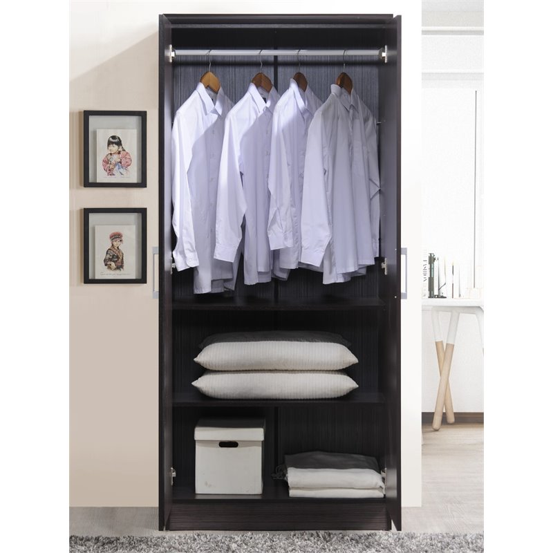 Pemberly Row 2 Door Armoire with 4 Shelves in Chocolate