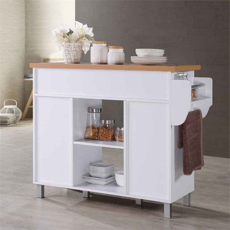 Pemberly Row Kitchen Island with Spice Rack in White 680270633476 eBay