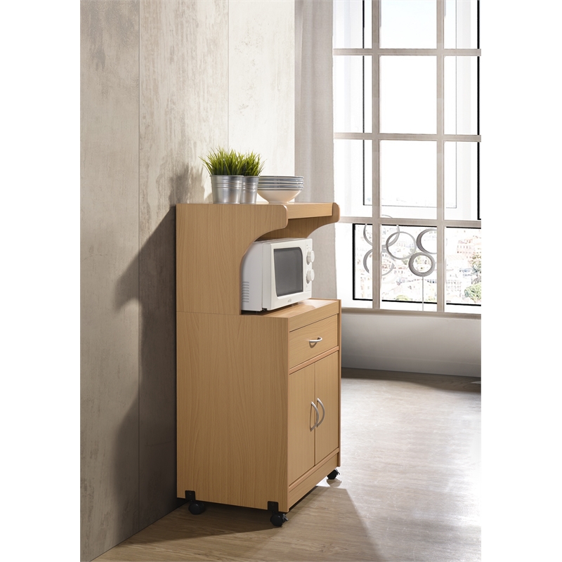 Pemberly Row Microwave Kitchen Cart in Beech