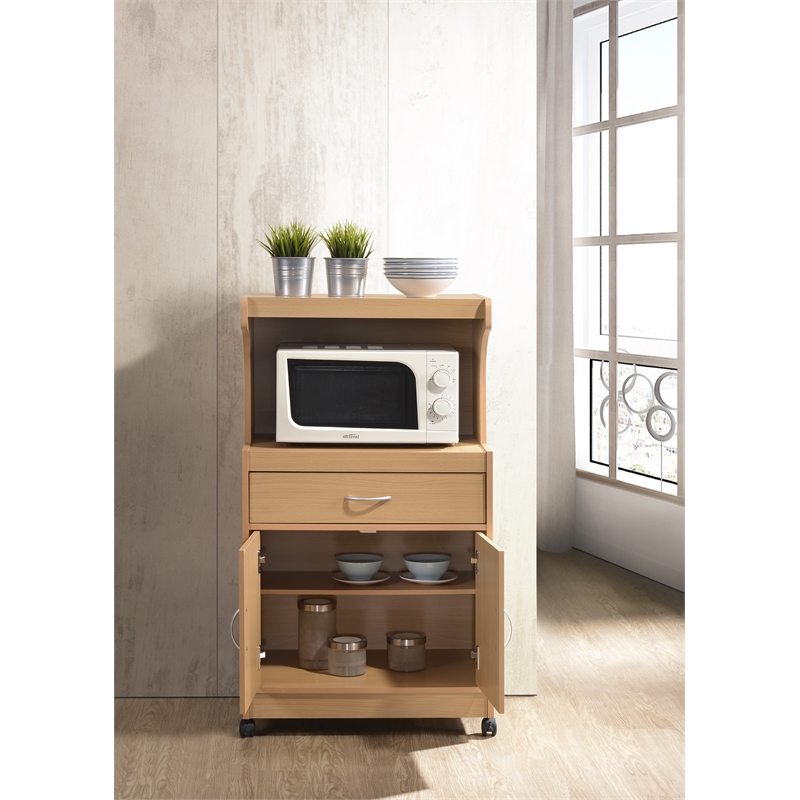 Pemberly Row Microwave Kitchen Cart in Beech