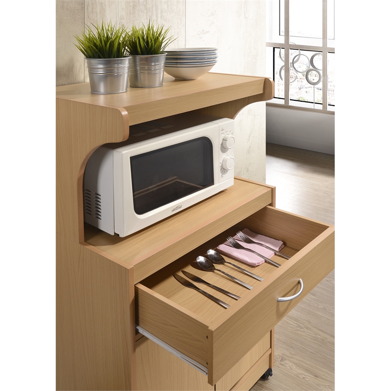 Pemberly Row Microwave Kitchen Cart in Beech