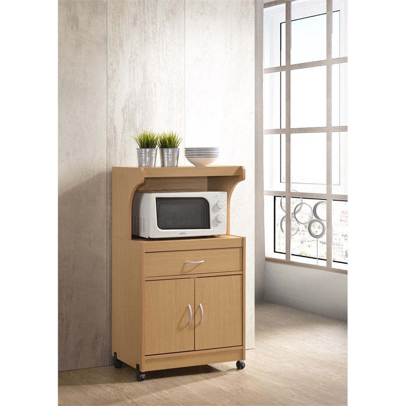 Pemberly Row Microwave Kitchen Cart in Beech