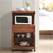 Pemberly Row Microwave Kitchen Cart in Cherry