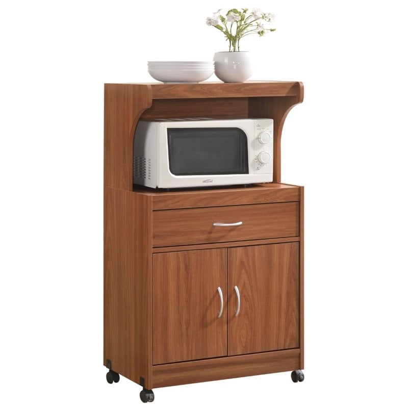 Pemberly Row Microwave Kitchen Cart in Cherry