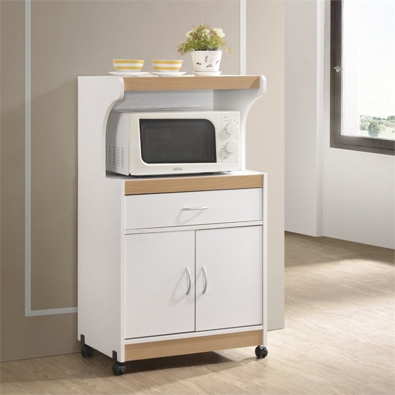 Pemberly Row Microwave Kitchen Cart in White