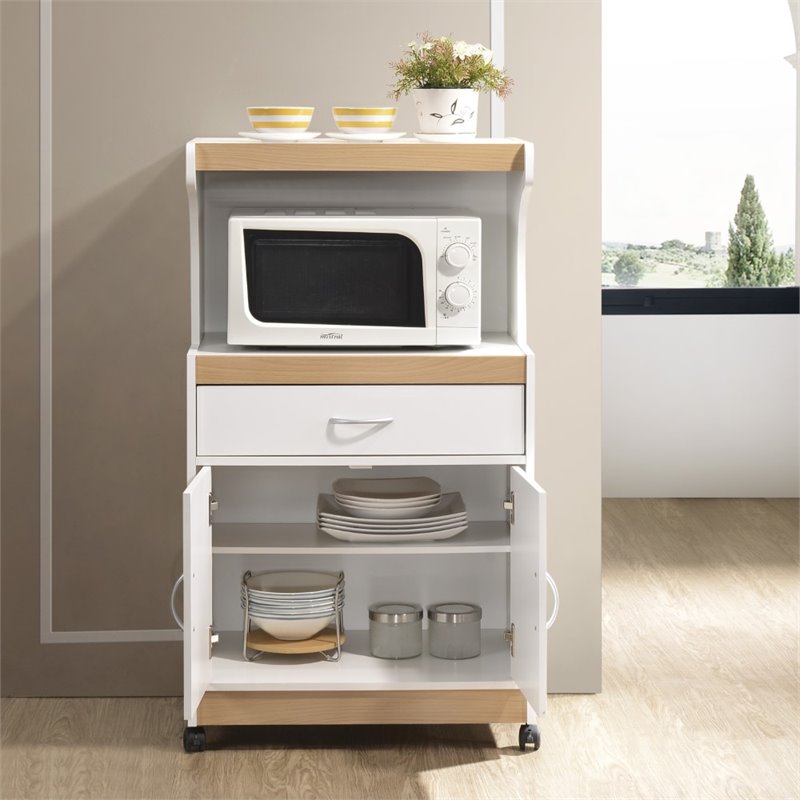 Pemberly Row Microwave Kitchen Cart in White