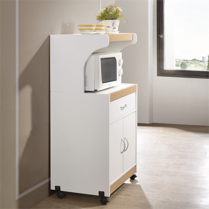 Pemberly Row Microwave Kitchen Cart in White