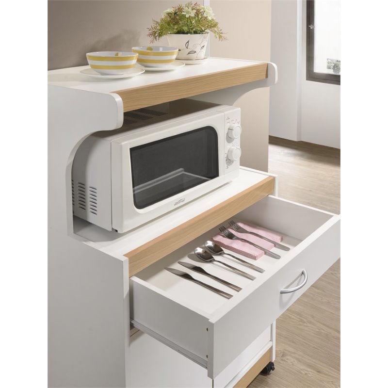 Pemberly Row Microwave Kitchen Cart in White