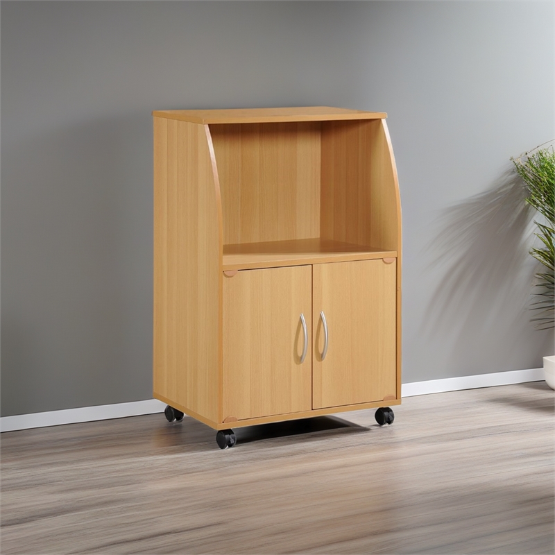 Pemberly Row Microwave Kitchen Cart in Beech