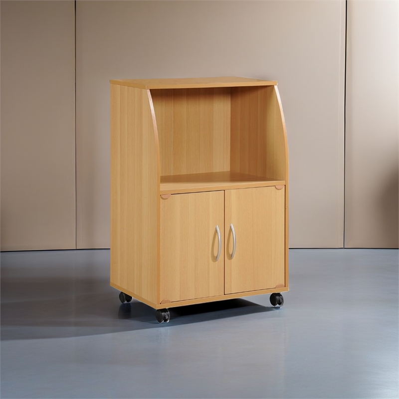 Pemberly Row Microwave Kitchen Cart in Beech