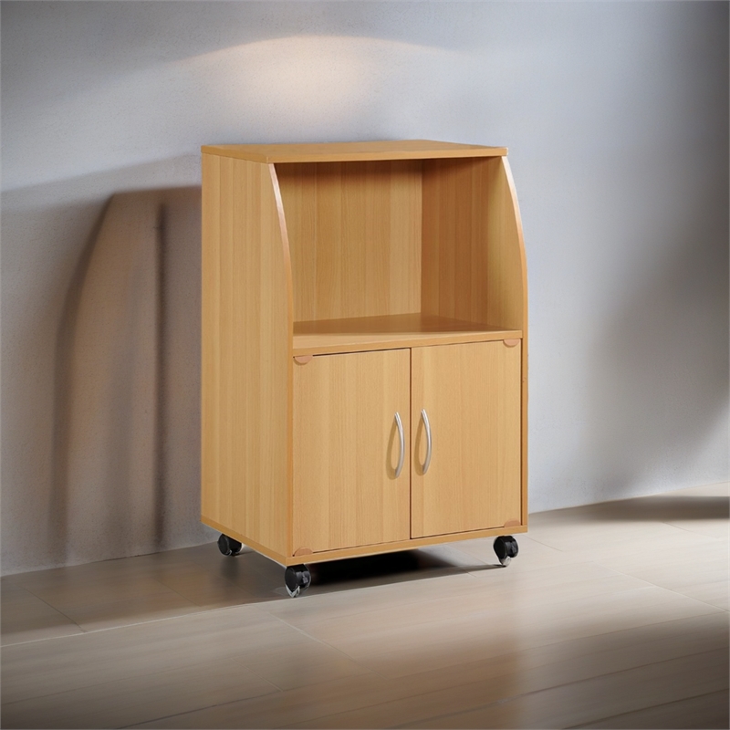 Pemberly Row Microwave Kitchen Cart in Beech