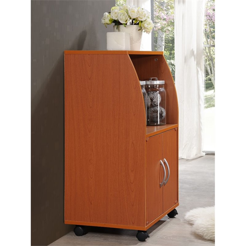 Pemberly Row Microwave Kitchen Cart in Cherry