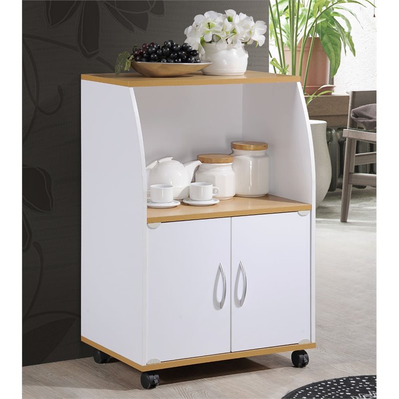 Pemberly Row Microwave Kitchen Cart in White