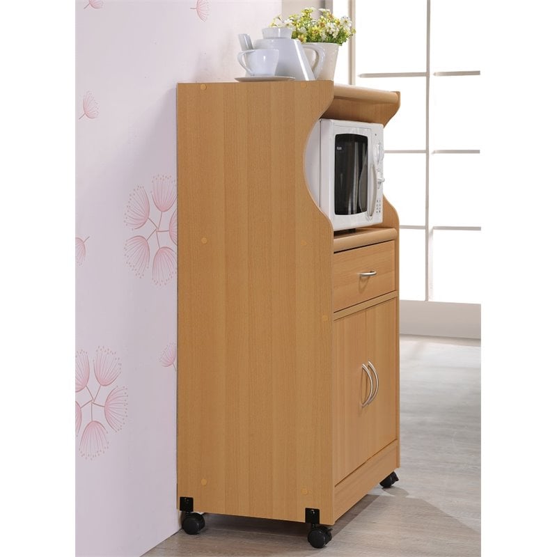 Pemberly Row Microwave Kitchen Cart in Beech