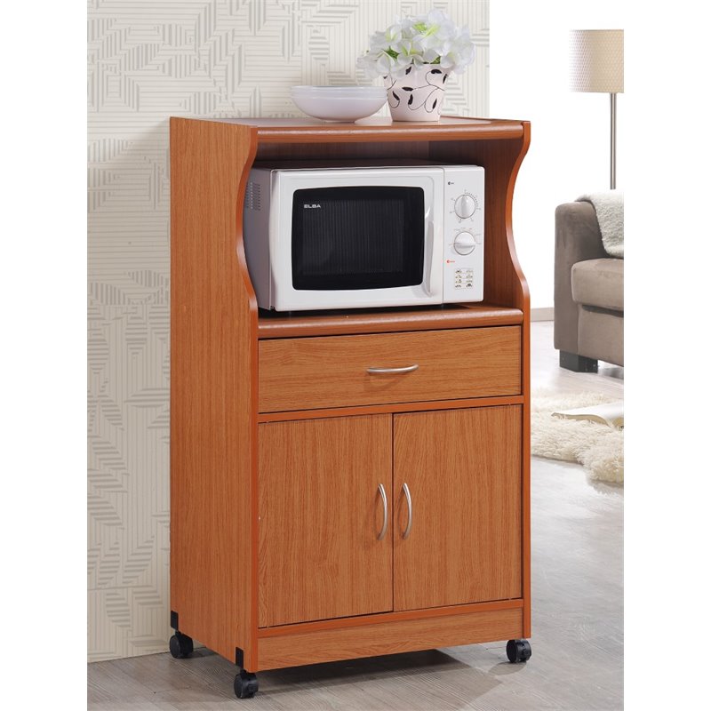 Pemberly Row Microwave Kitchen Cart in Cherry Cymax Business