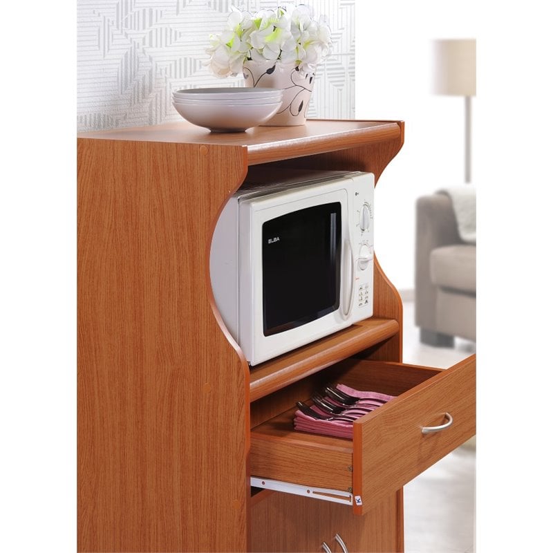 Pemberly Row Microwave Kitchen Cart in Cherry