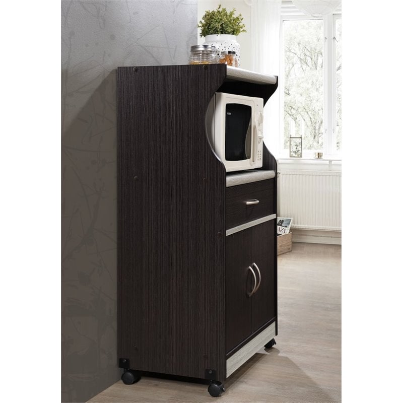 Pemberly Row Microwave Kitchen Cart in Chocolate Gray
