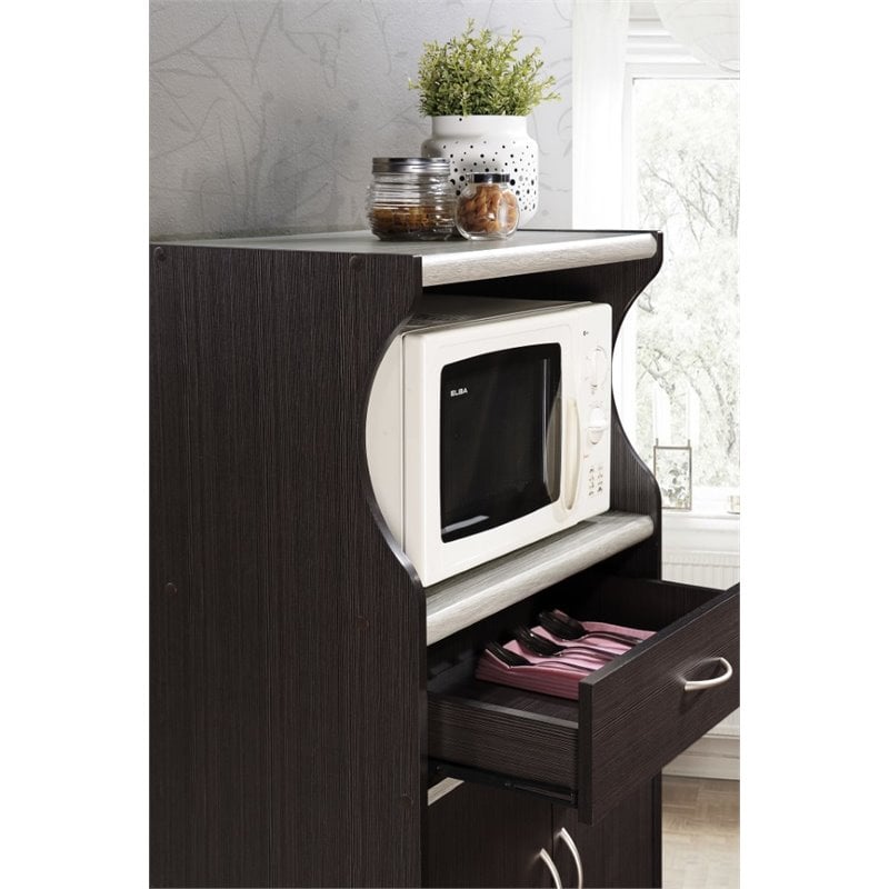 Pemberly Row Microwave Kitchen Cart in Chocolate Gray