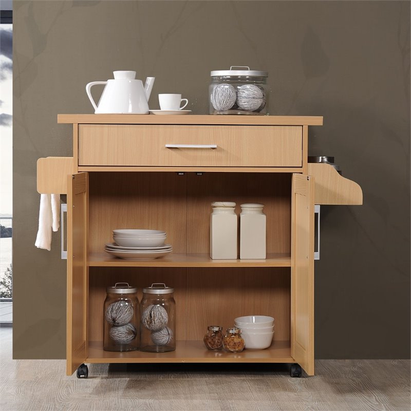 Pemberly Row Contemporary Wood Kitchen Island with Spice Rack in Beige