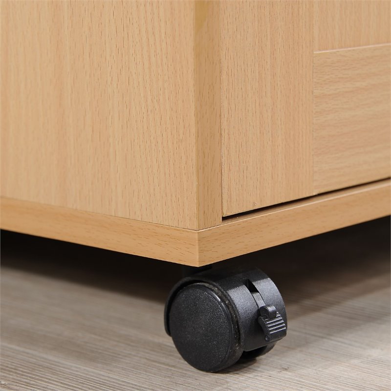 Pemberly Row Contemporary Wood Kitchen Island with Spice Rack in Beige