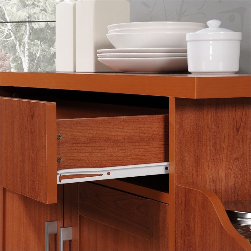 Pemberly Row Contemporary Wood Kitchen Island with Spice Rack in Cherry