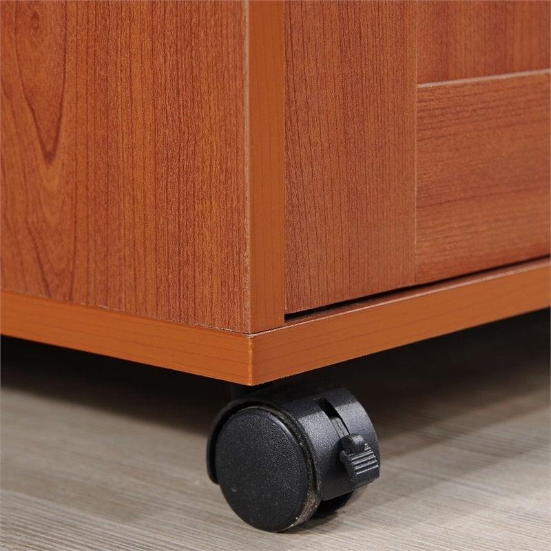 Pemberly Row Contemporary Wood Kitchen Island with Spice Rack in Cherry