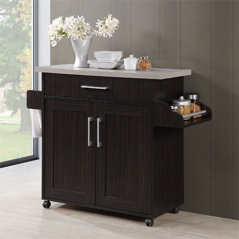 Pemberly Row Kitchen Island with Spice Rack in Chocolate Gray 680270633346 eBay