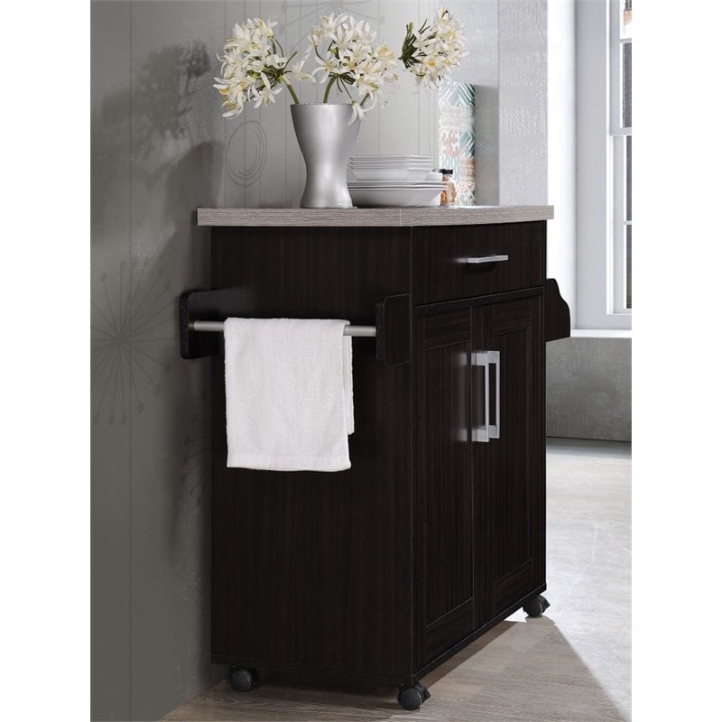 Pemberly Row Contemporary Wood Kitchen Island with Spice Rack in Chocolate