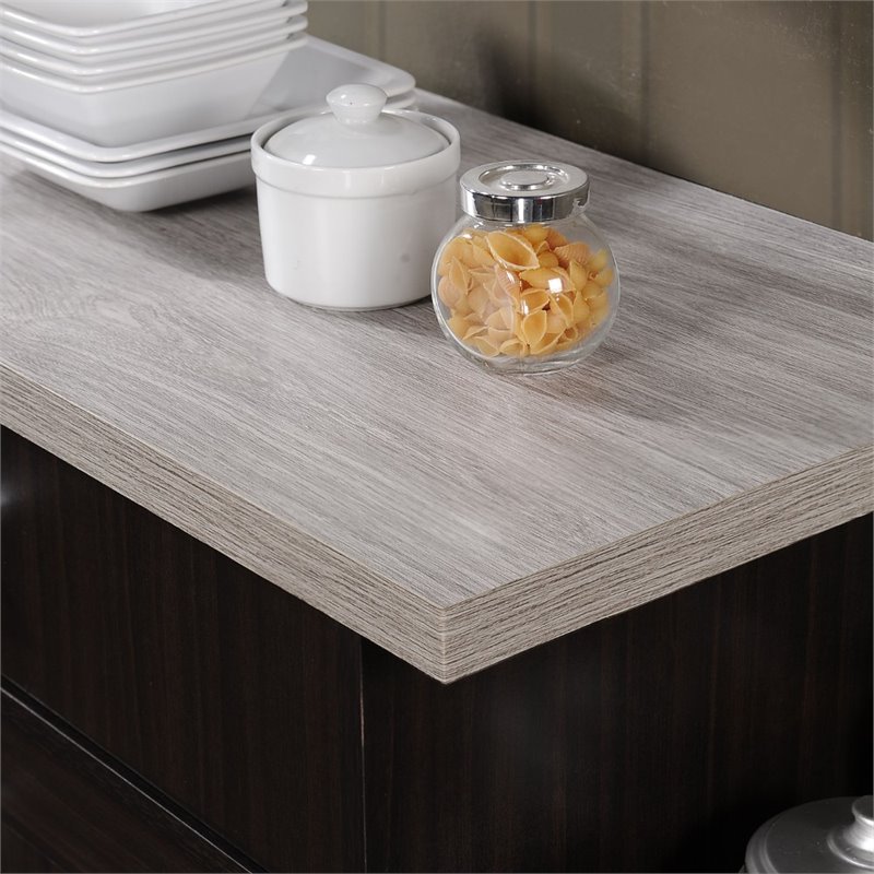 Pemberly Row Contemporary Wood Kitchen Island with Spice Rack in Chocolate