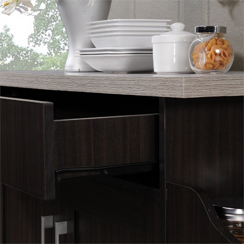 Pemberly Row Contemporary Wood Kitchen Island with Spice Rack in Chocolate