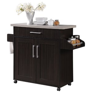 Pemberly Row Contemporary Wood Kitchen Island with Spice Rack in Chocolate