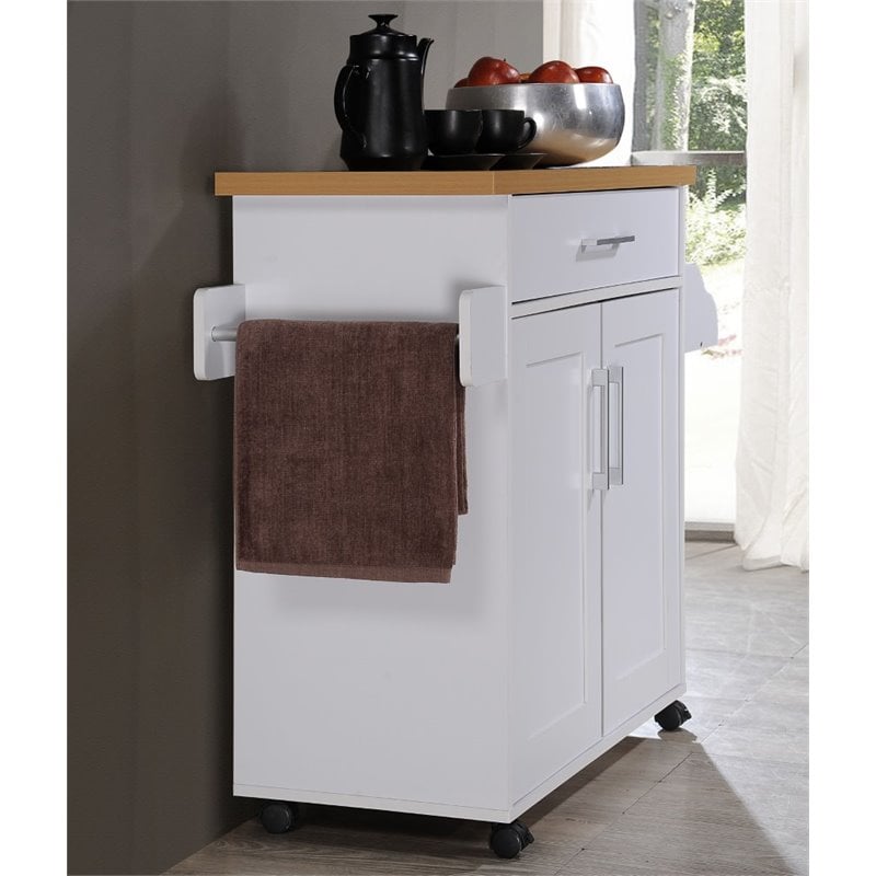 Pemberly Row Contemporary Wood Kitchen Island with Spice Rack in White