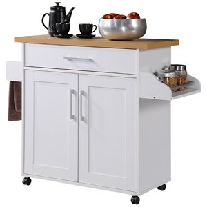 Pemberly Row Contemporary Wood Kitchen Island with Spice Rack in White