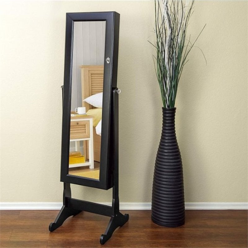 pemberly row tall standing mirror with jewelry storage in black - pr ...