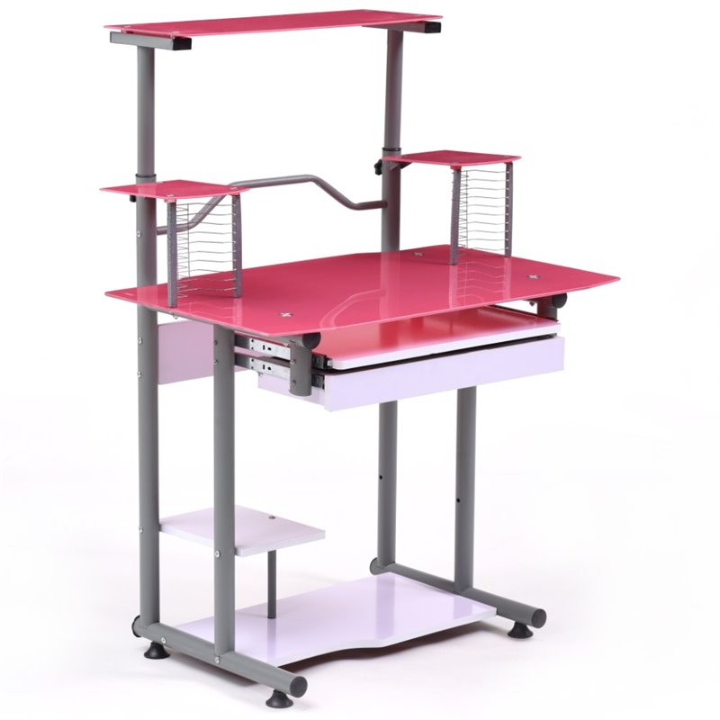 Pemberly Row Tempered Glass Computer Desk In Pink