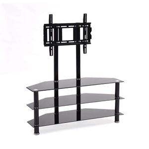 Pemberly Row Modern Glass TV Stand for TVs up to 49&quot in Black