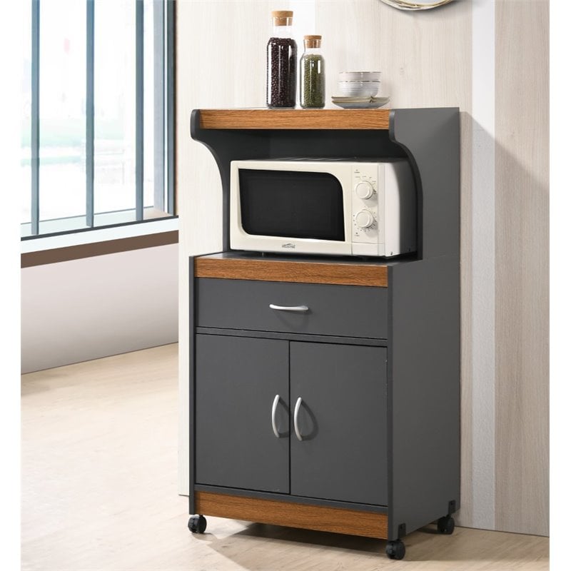 Pemberly Row Microwave Kitchen Cart in Gray Oak