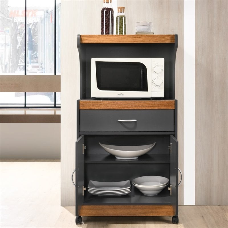 Pemberly Row Microwave Kitchen Cart in Gray Oak